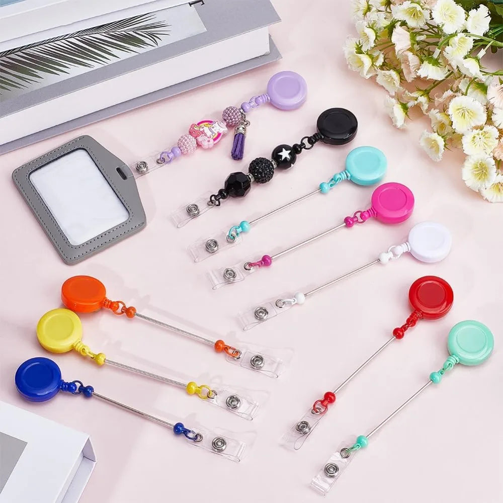 10-Pack Beadable Retractable Badge Reel Holders with Bar Clips