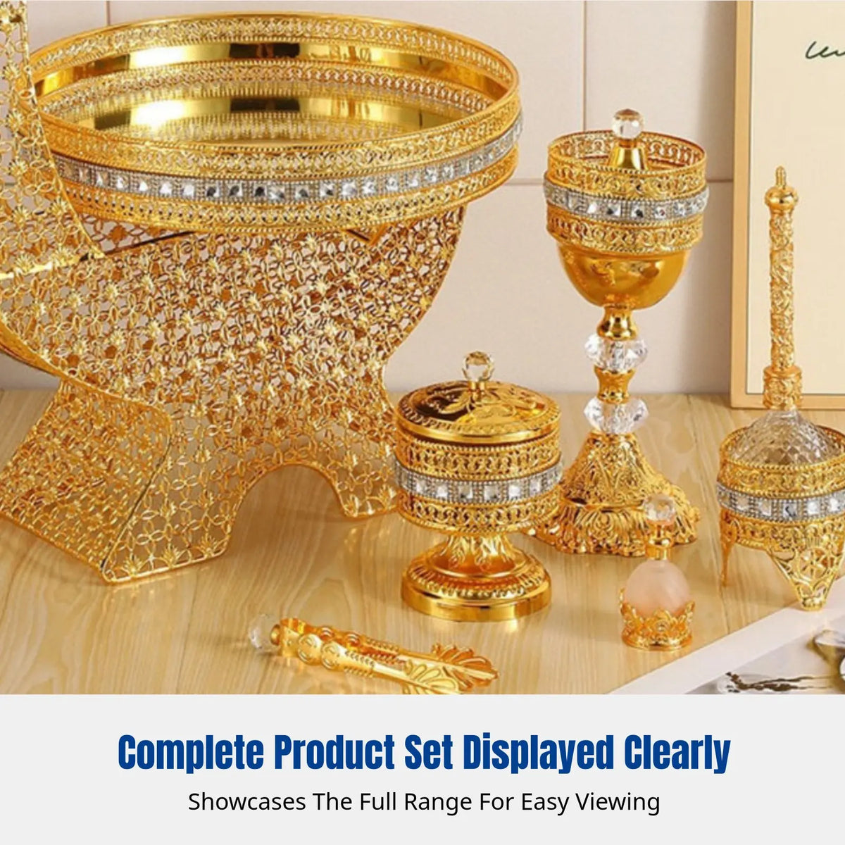 Arabic Style Gold Hollow Iron Incense Burner Set | Home Décor