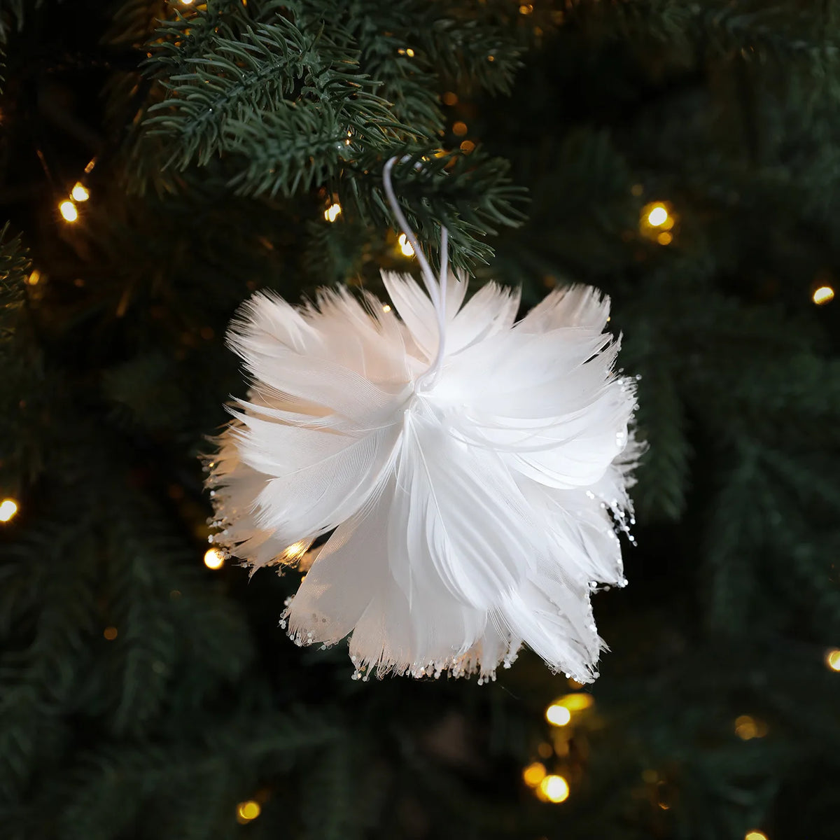 Pink White Feather Petal Glitter Christmas Foam Ball Ornament