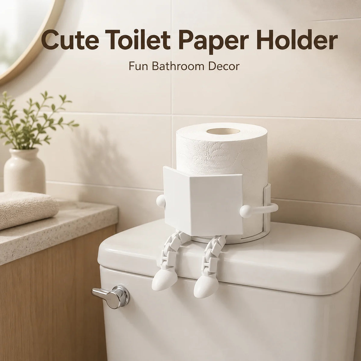 Cute Robot Toilet Paper Holder – Freestanding Countertop Stand
