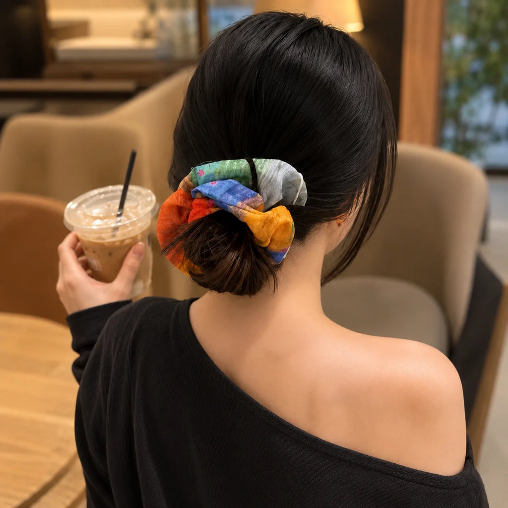 Bohemian Handmade Scrunchie Headband – Green Blue Yellow