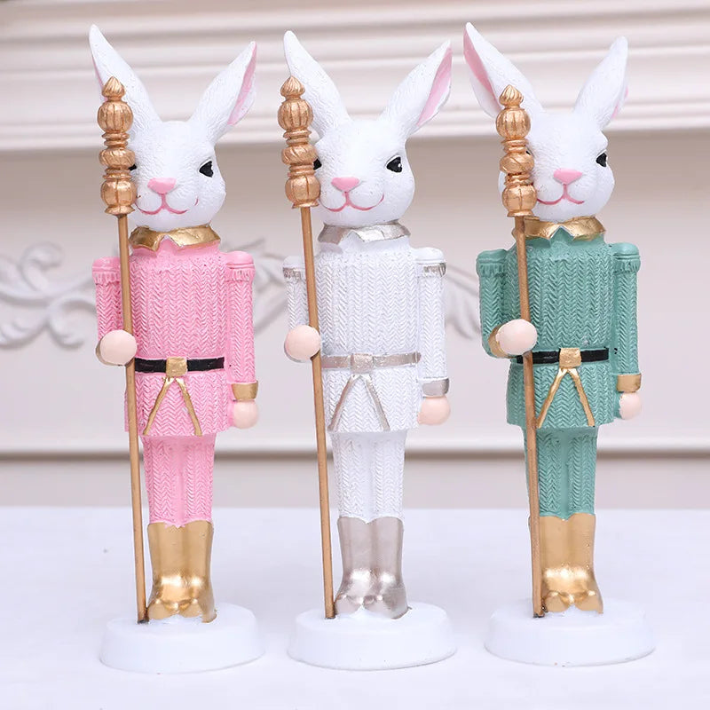 Resin Easter Bunny Statue with Scepter | Spring Tabletop Decor