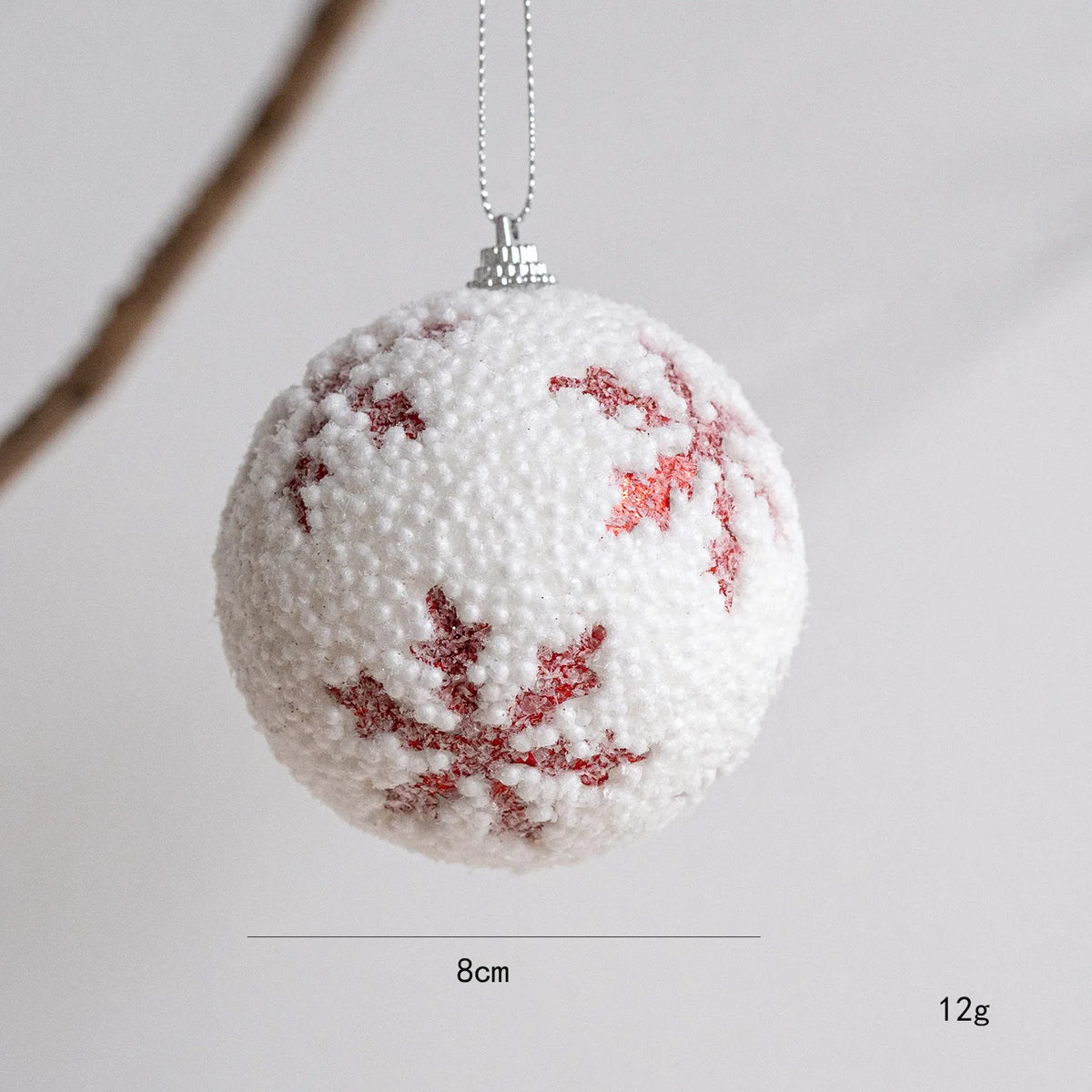 White Foam Christmas Ball Ornament 8cm | Glitter Snowball Decor