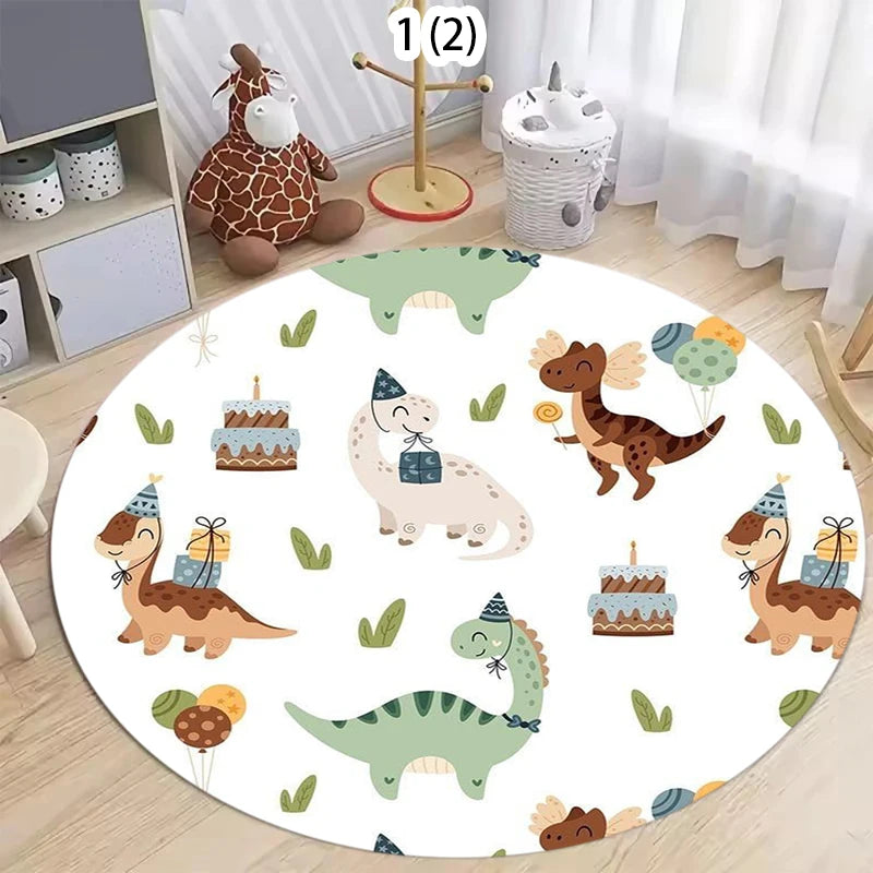 Round Kids Cartoon Road Track Play Rug – Non-Slip Mat