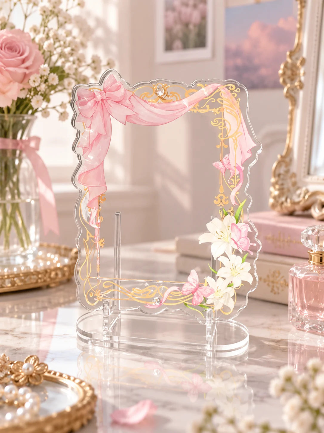 Wedding Bow Floral Acrylic Photo Frame – 3" Polaroid Stand
