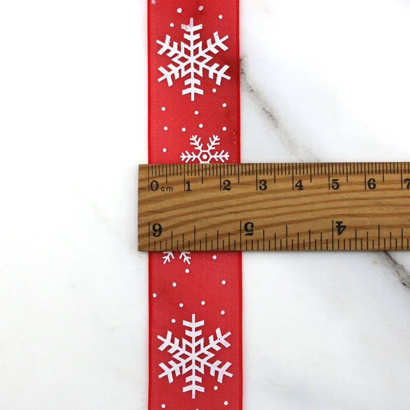 25mm Red Organza Christmas Snowflake Ribbon – 10M Roll
