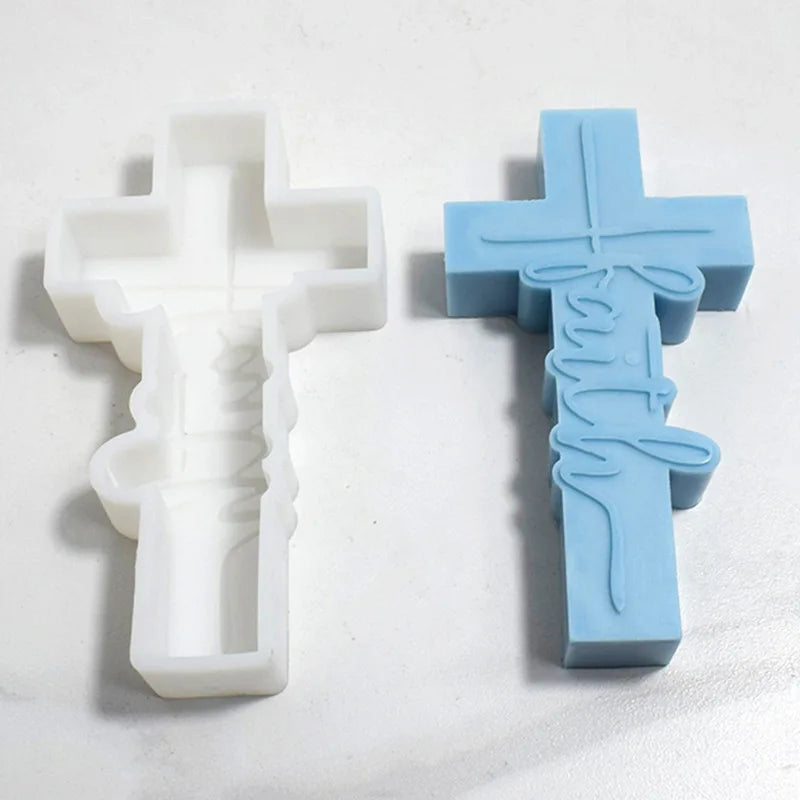 3D Rune Cross Silicone Mold – Candle, Resin & Gypsum Casting