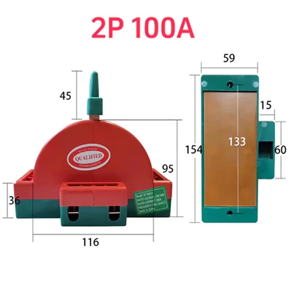 2-Pole DPDT Knife Disconnect Switch 32A/63A/100A AC 220V