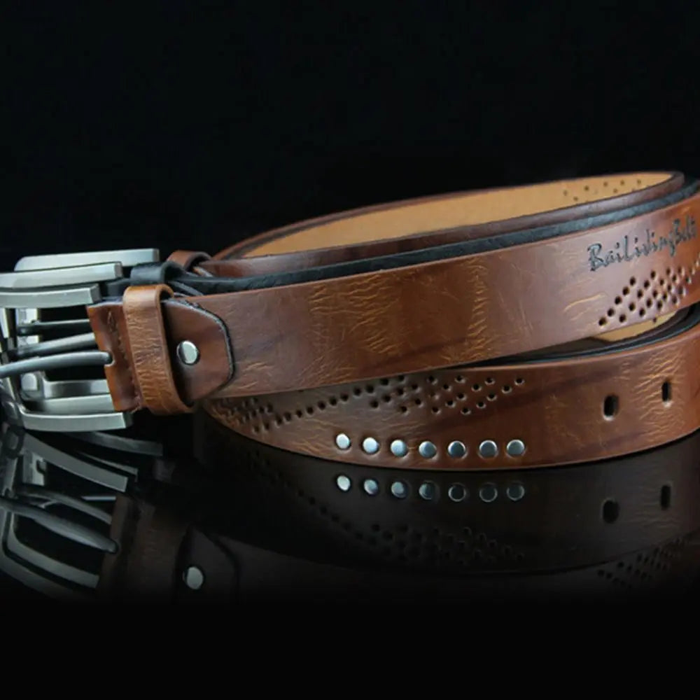 Vintage PU Leather Belt Men – Pin Buckle Waistband | 110cm