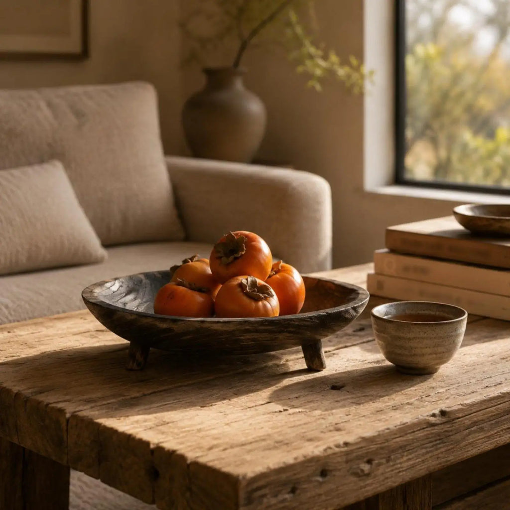Hand-Carved Oval Wooden Tray on Feet | Paulownia Fruit Bowl