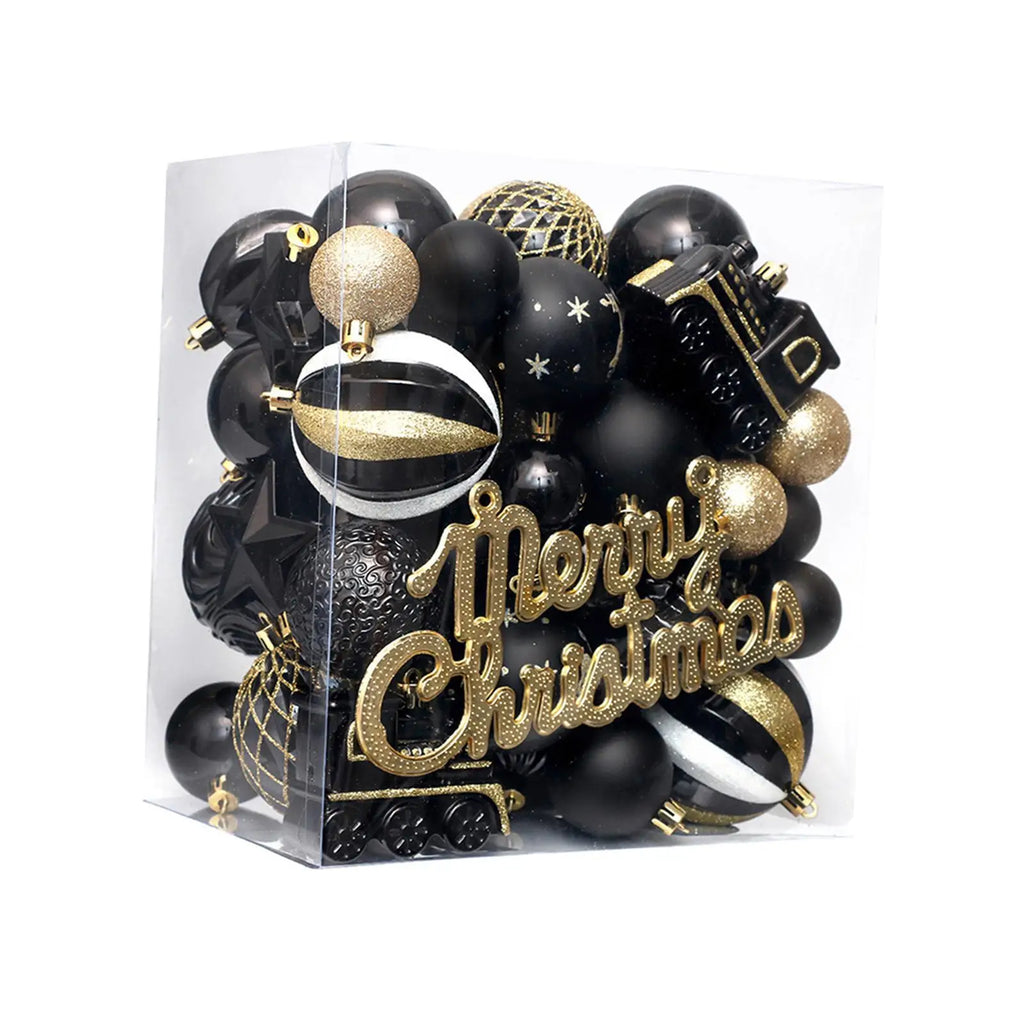 Black Gold Shatterproof Christmas Ball Ornaments – 65-Piece Set
