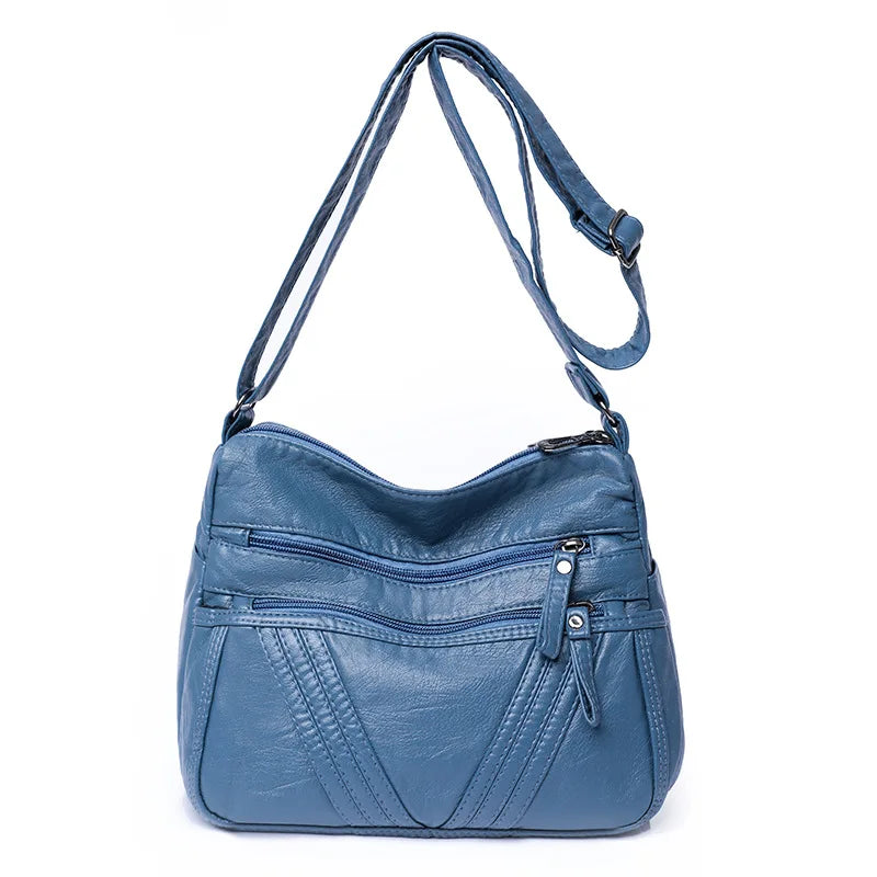 Women's Washed PU Leather Large Crossbody Shoulder Bag