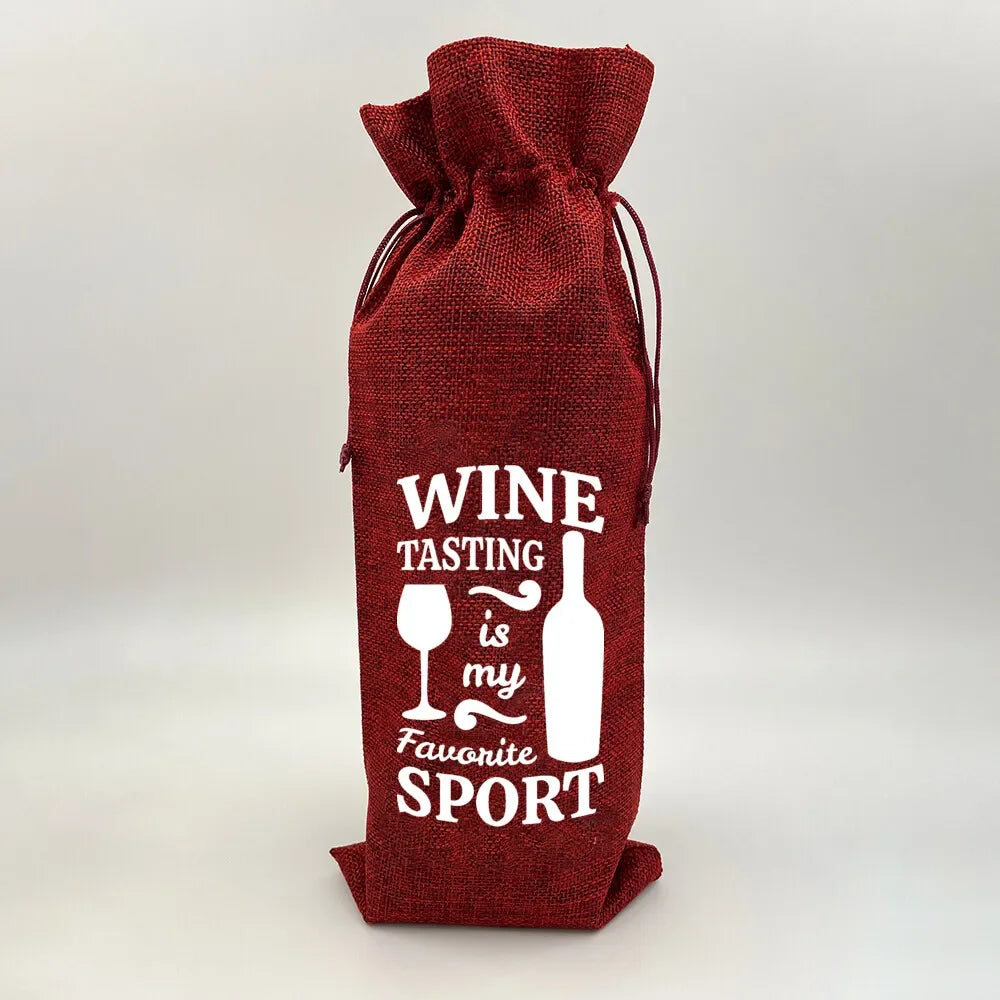 Wine Print Burlap Drawstring Bag – Reusable Eco Gift Pouch