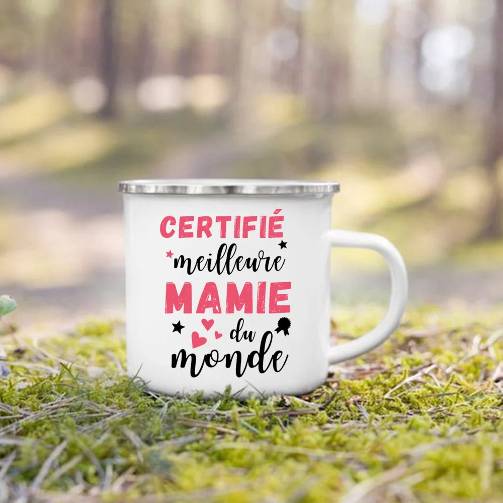 Super Papy Mamie Enamel Mug – Grandma & Grandpa Gift