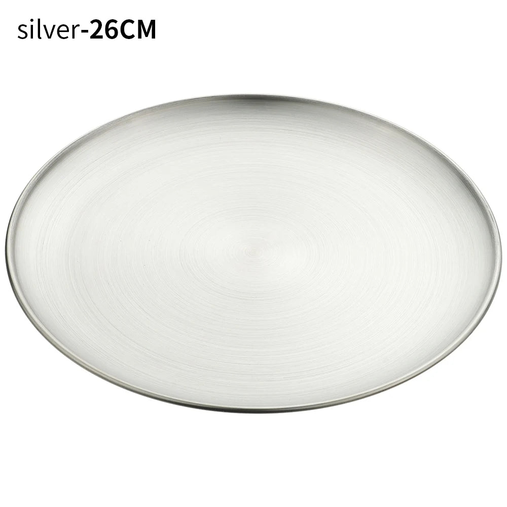 Stainless Steel Round Shallow Tray – Gold & Silver | 14–26cm