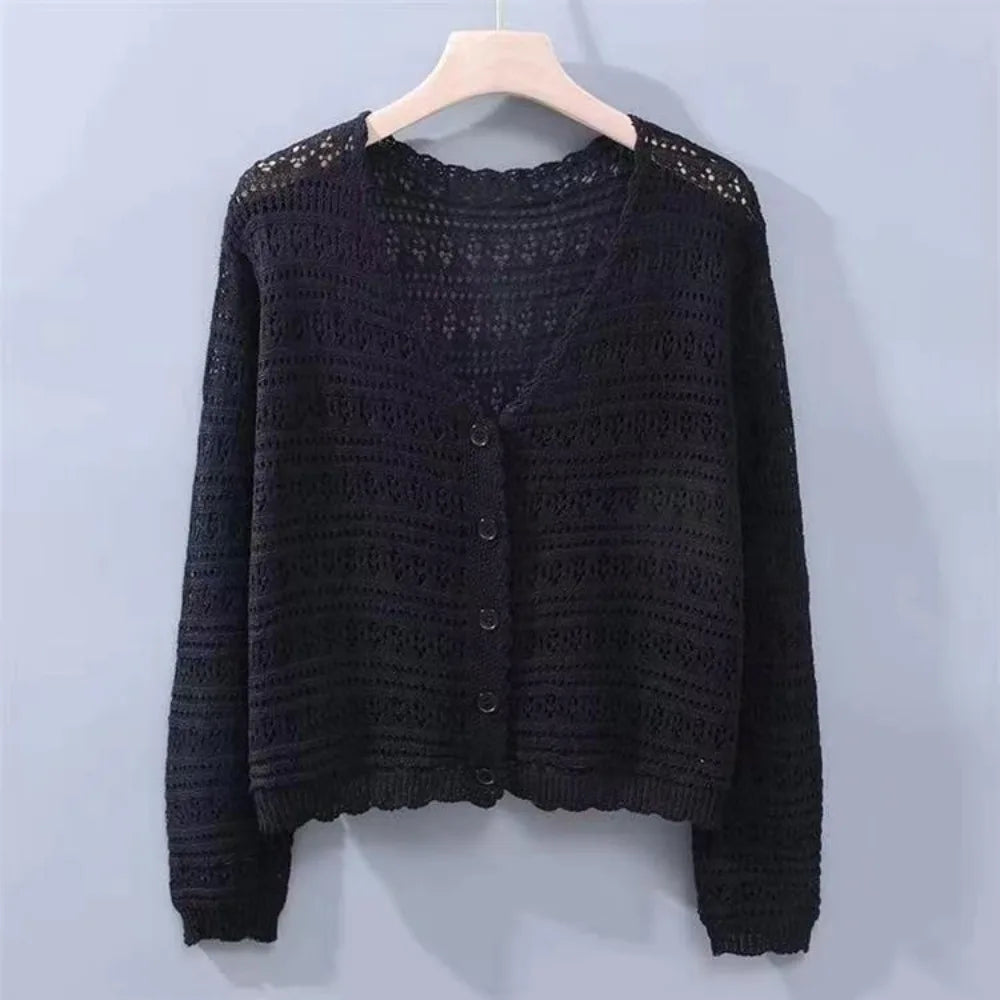 Women's Hollow Knit V-Neck Cardigan | Casual Summer Top