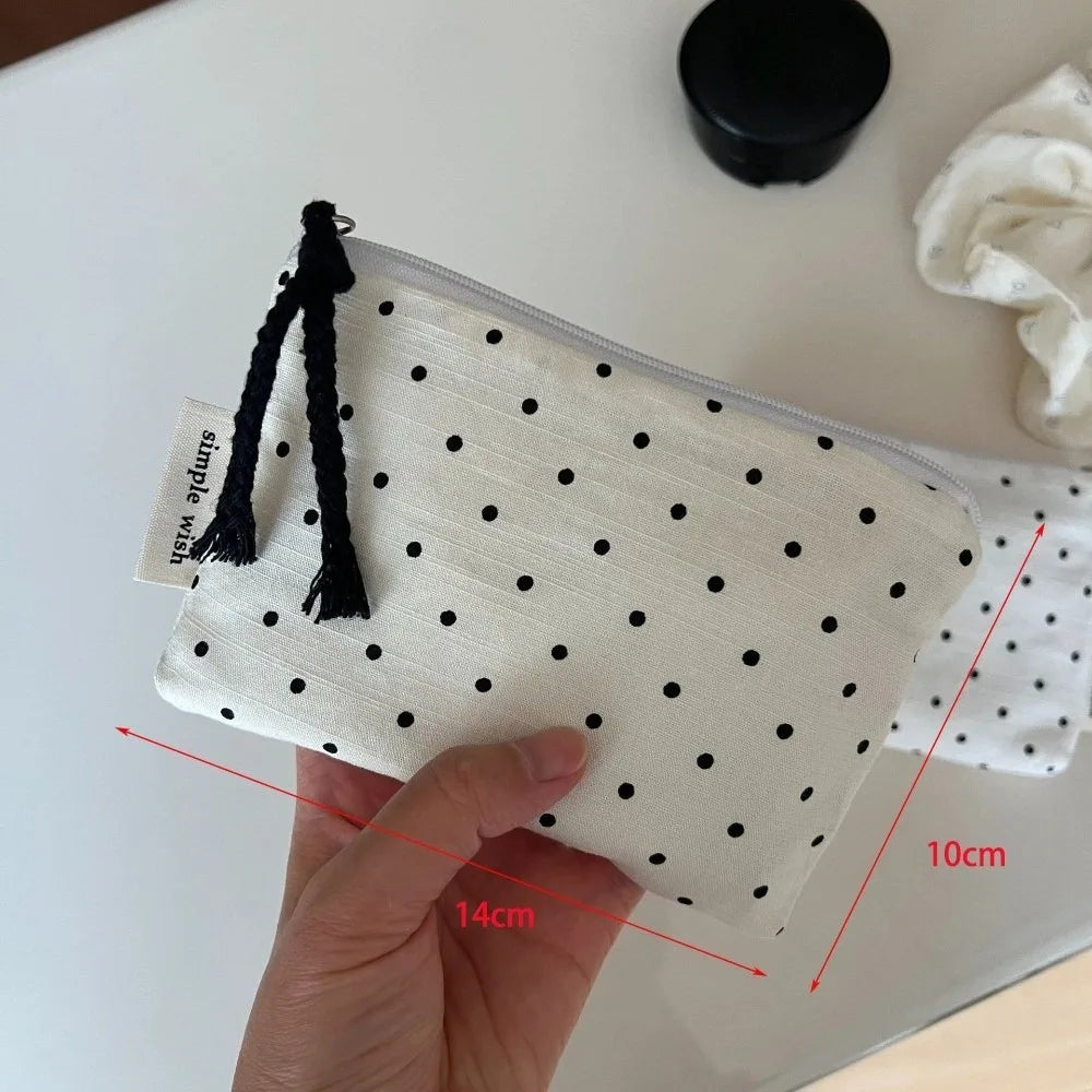 Cotton Canvas Mini Coin Purse – Striped & Polka Dot Pouch