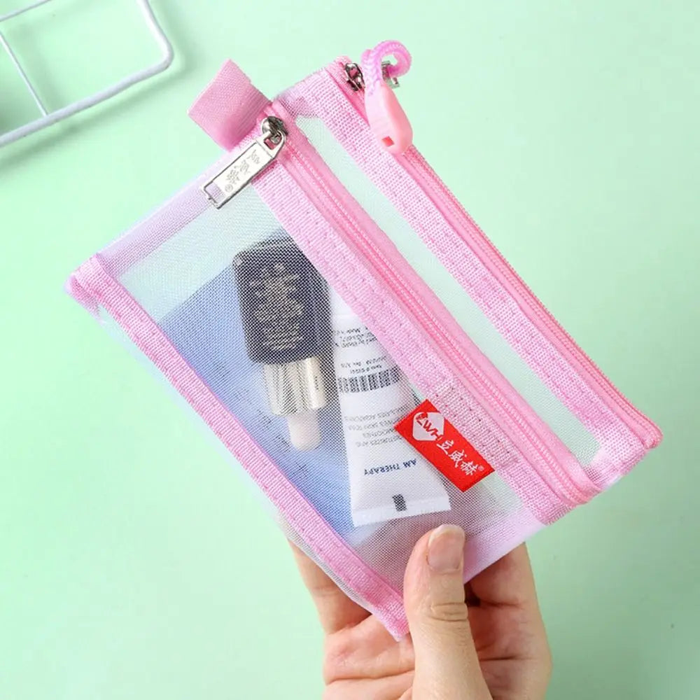 Double Layer Nylon Zipper Coin Pouch & Card Organizer Bag