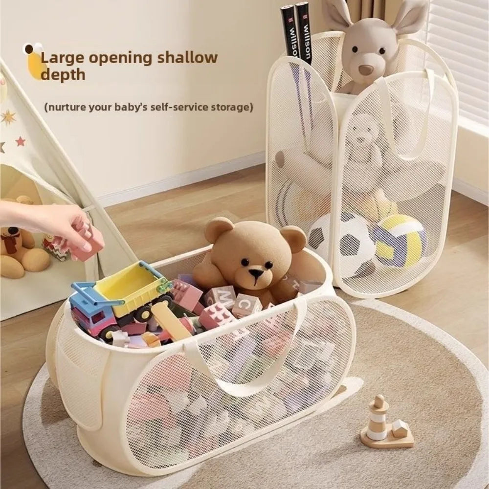 Large Fabric Storage Basket with Side Pocket & Handle