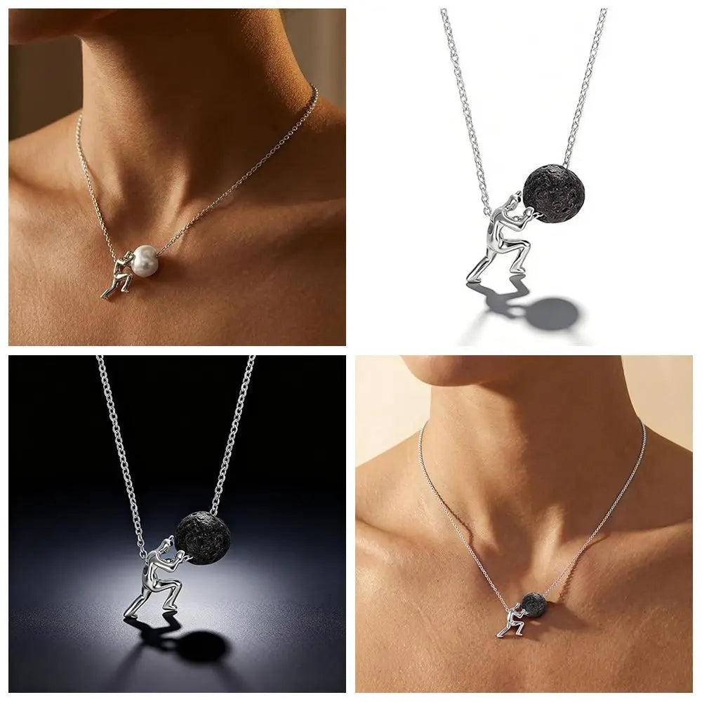 Sisyphus Pendant Necklace – Perseverance Symbol Silver Jewelry