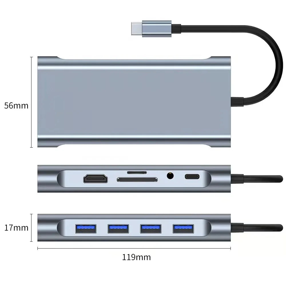 11-in-1 USB-C Hub | HDMI 4K, VGA, RJ45, PD 100W, Card Reader