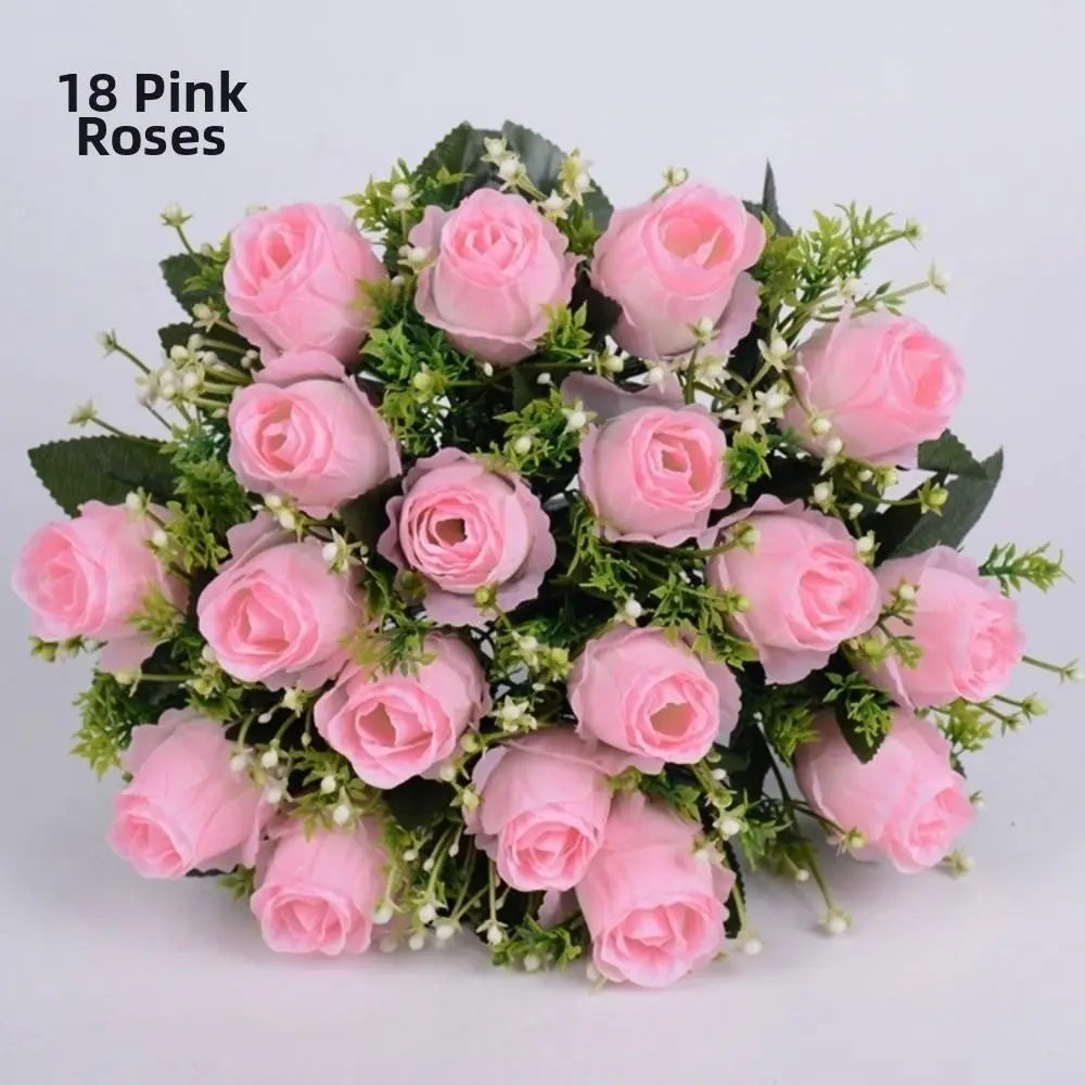 18-Head Artificial Rose Bouquet – 10 Colors | Home Decor Gift