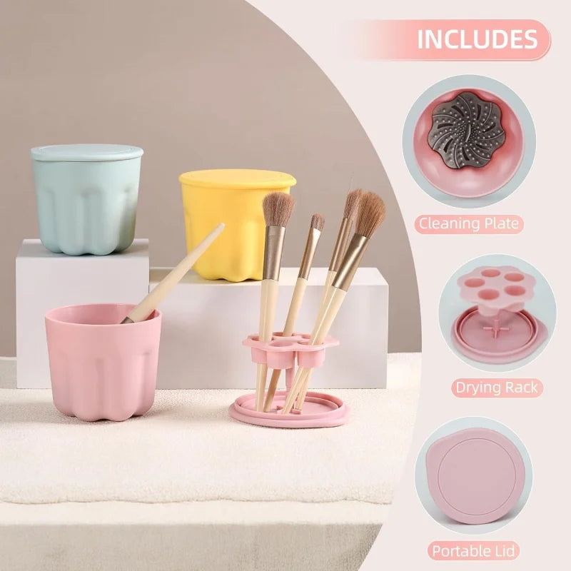 3-in-1 Silicone Makeup Brush Cleaner Mat & Drying Holder Kit