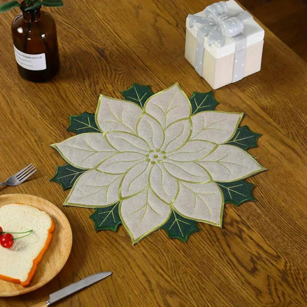 40CM Red Snowflake Christmas Felt Placemat & Table Coaster