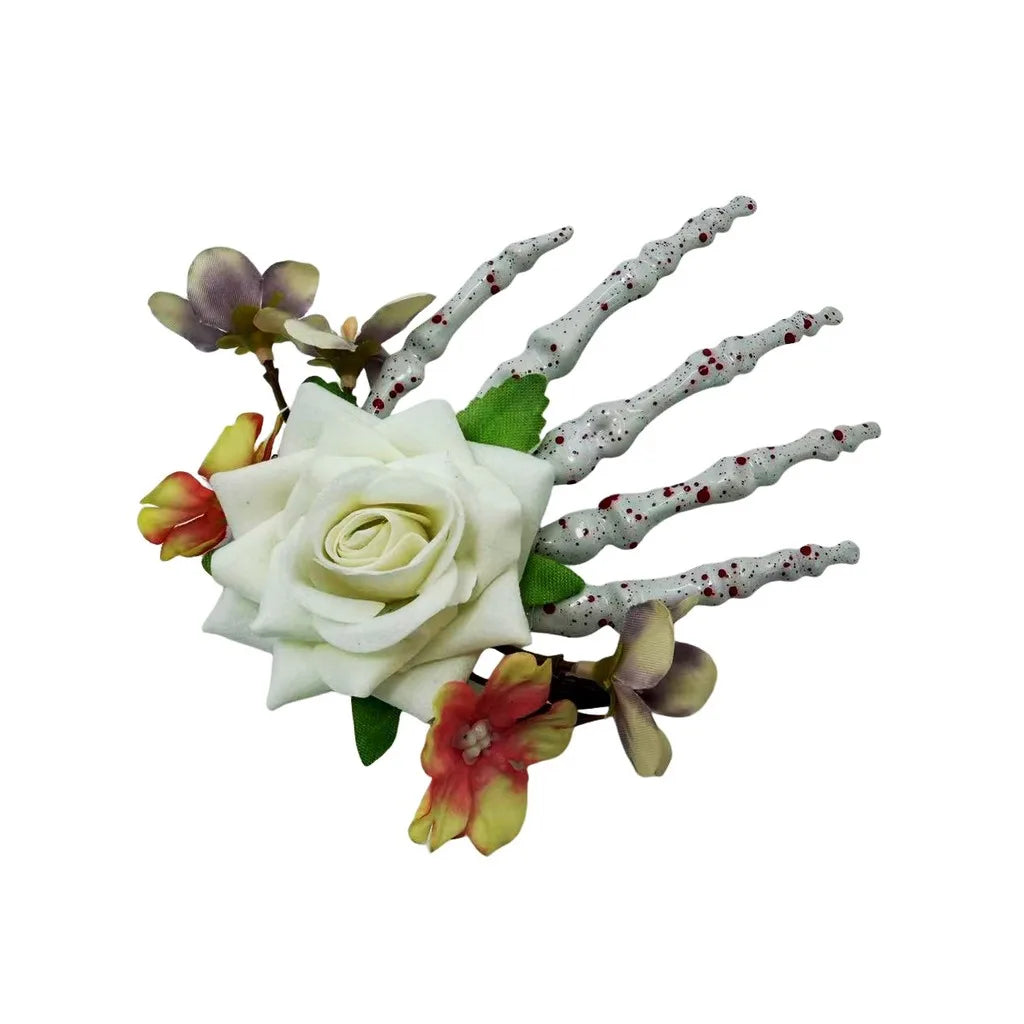 Skeleton Claw Rose Hair Clip – Gothic Halloween Headwear
