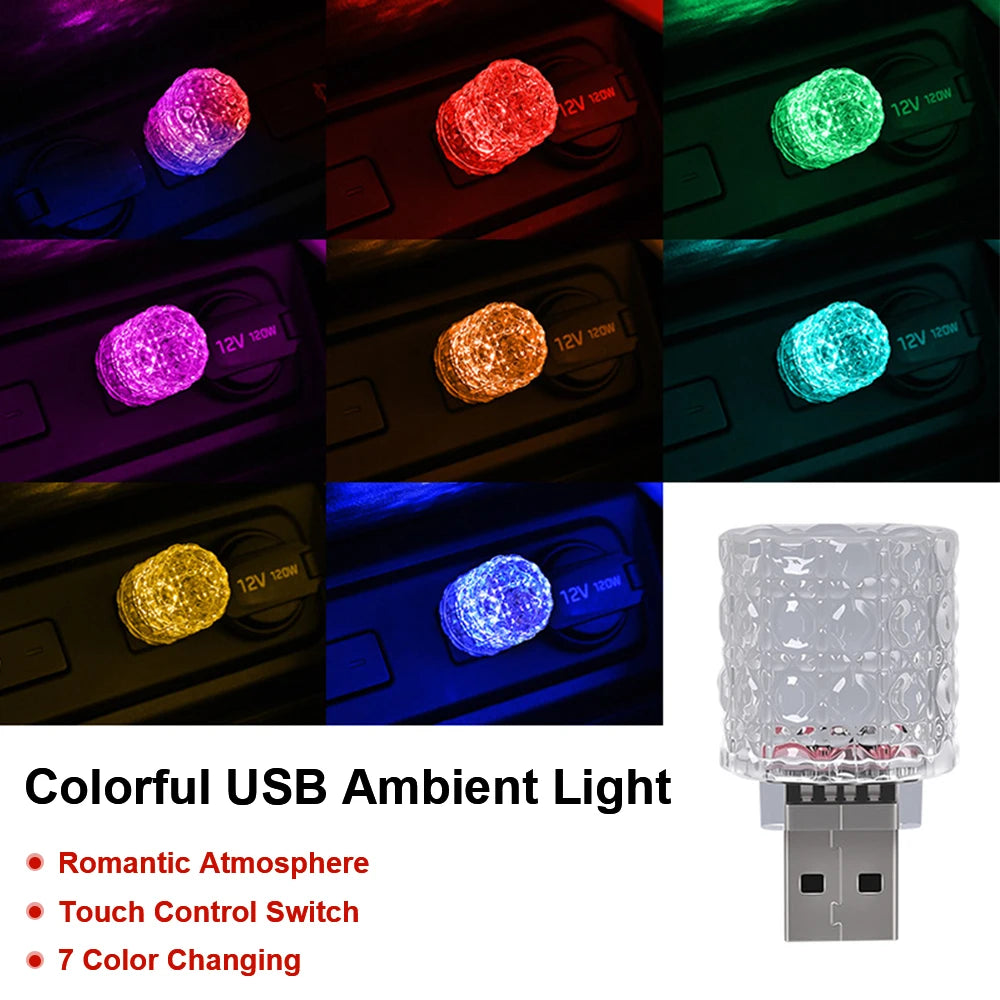 USB Car LED Atmosphere Light – 7 Colors & Gradient Touch Control