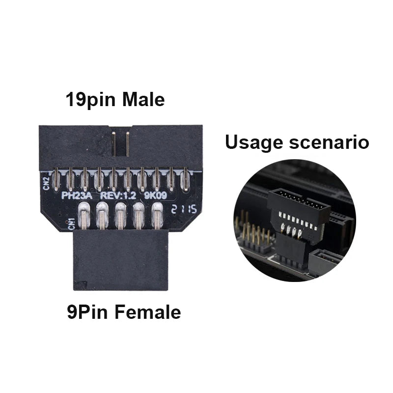 USB 9-Pin to 19-Pin Motherboard Header Splitter Adapter Cable