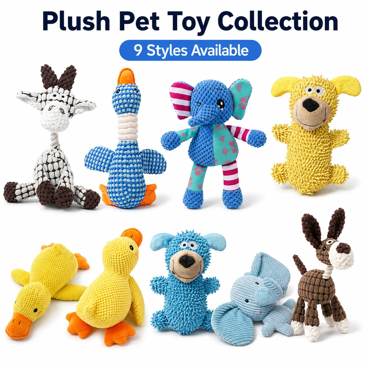 Cute Animal Plush Squeaky Dog Toys – 9 Styles for Puppies