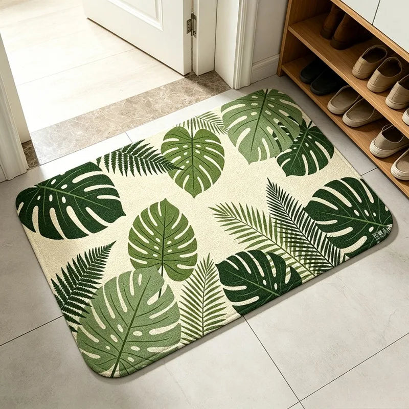 VIKAMA Boho Tropical Plant Flannel Rug – Washable Indoor Mat