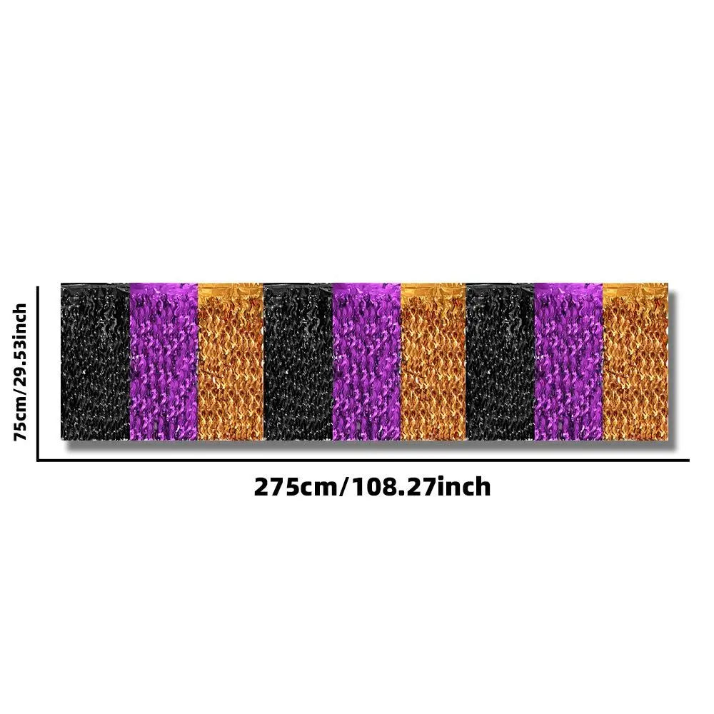 Halloween Metallic Tinsel Table Skirt – Black Purple Orange
