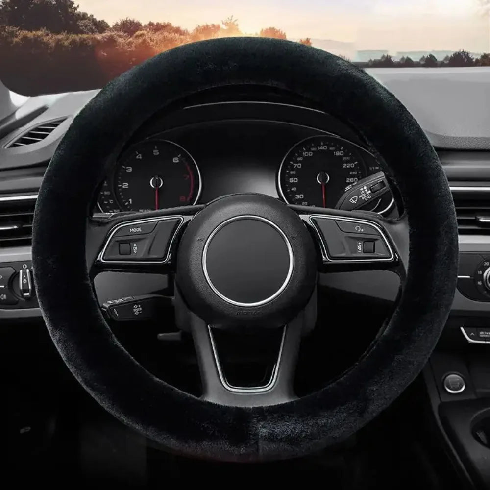 Fluffy Plush Steering Wheel Cover – Universal Winter Car Protector