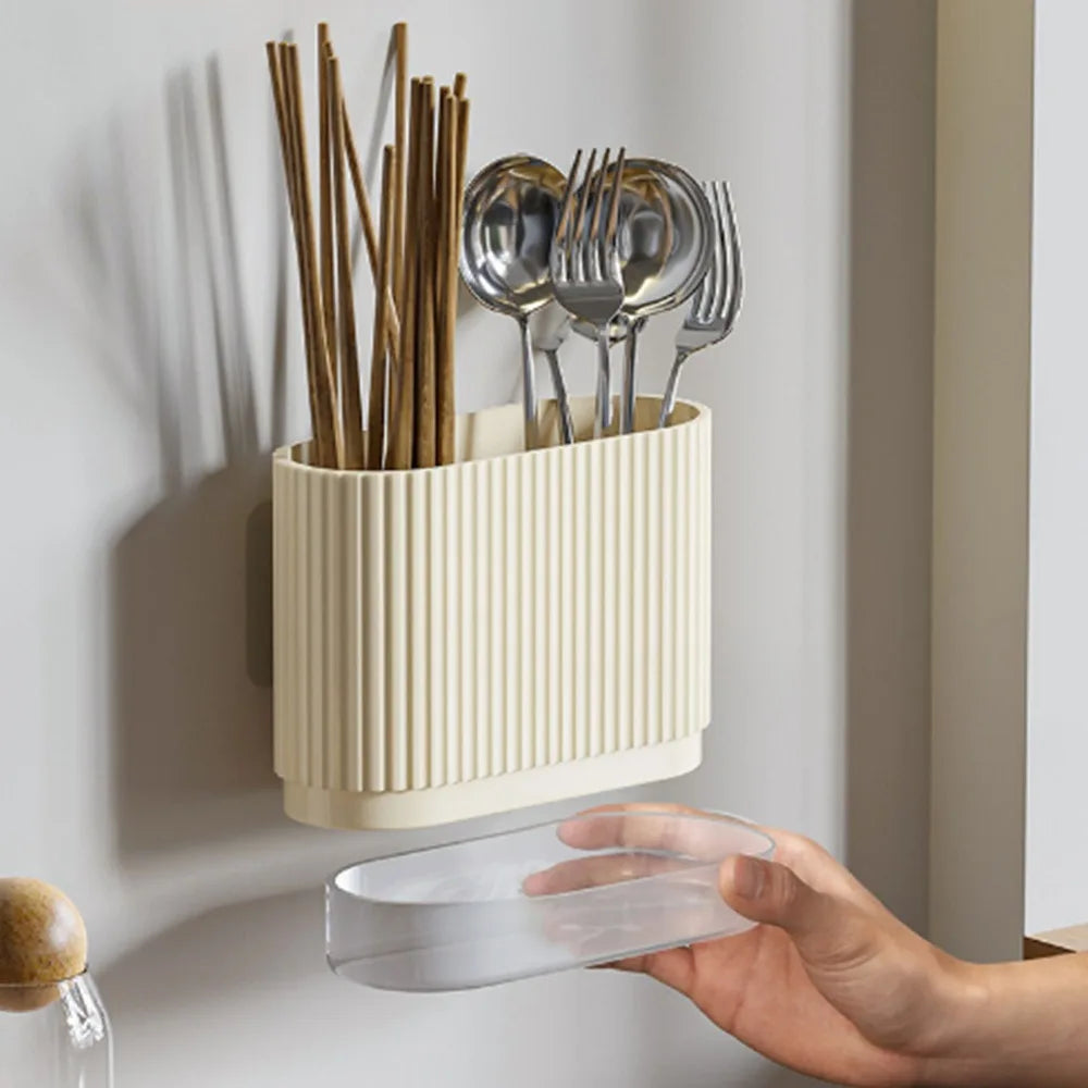 2-Pack Wall Mount Utensil Holder – 2-Compartment Cutlery Organizer