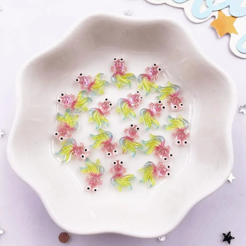 50pcs Resin Glitter Goldfish Flatback Charms – Nail Art & Crafts
