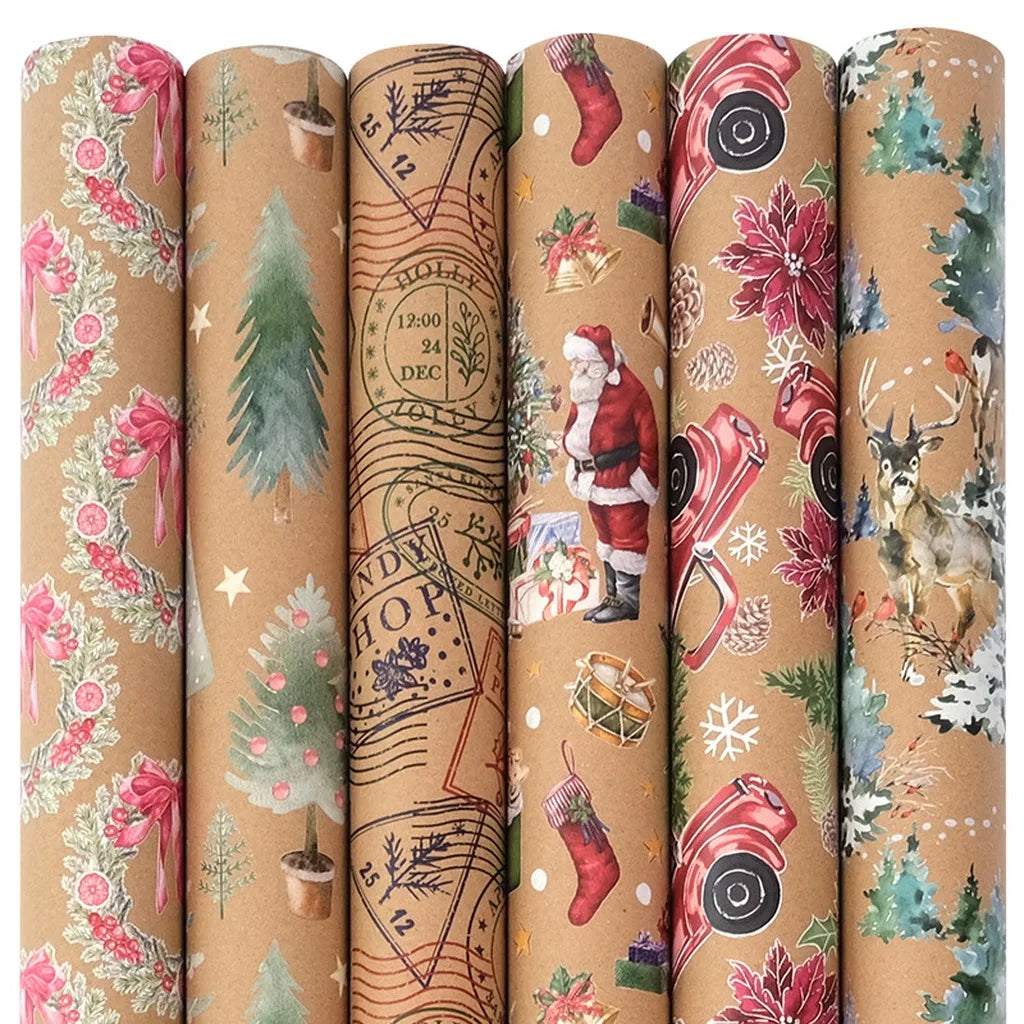 Christmas Kraft Wrapping Paper Roll – Double-Sided Retro Holiday