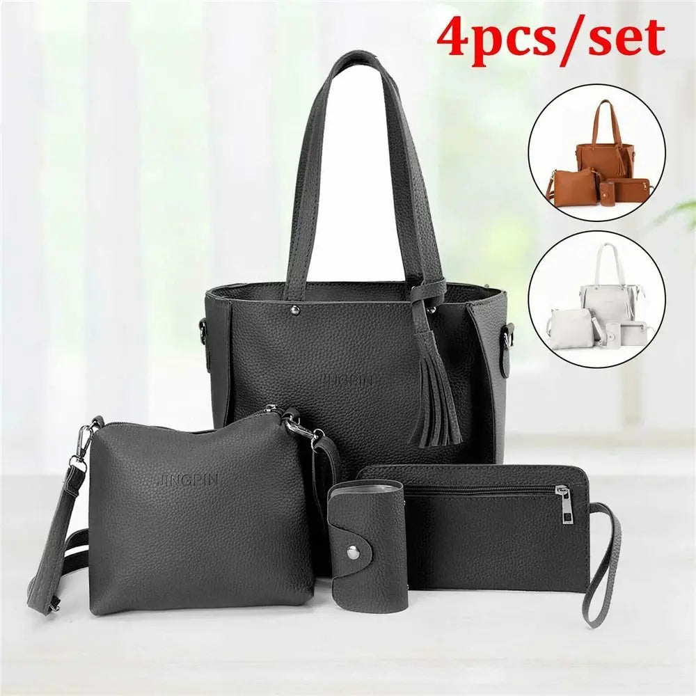 4-Piece PU Leather Bag Set – Handbag, Shoulder & Clutch Bag