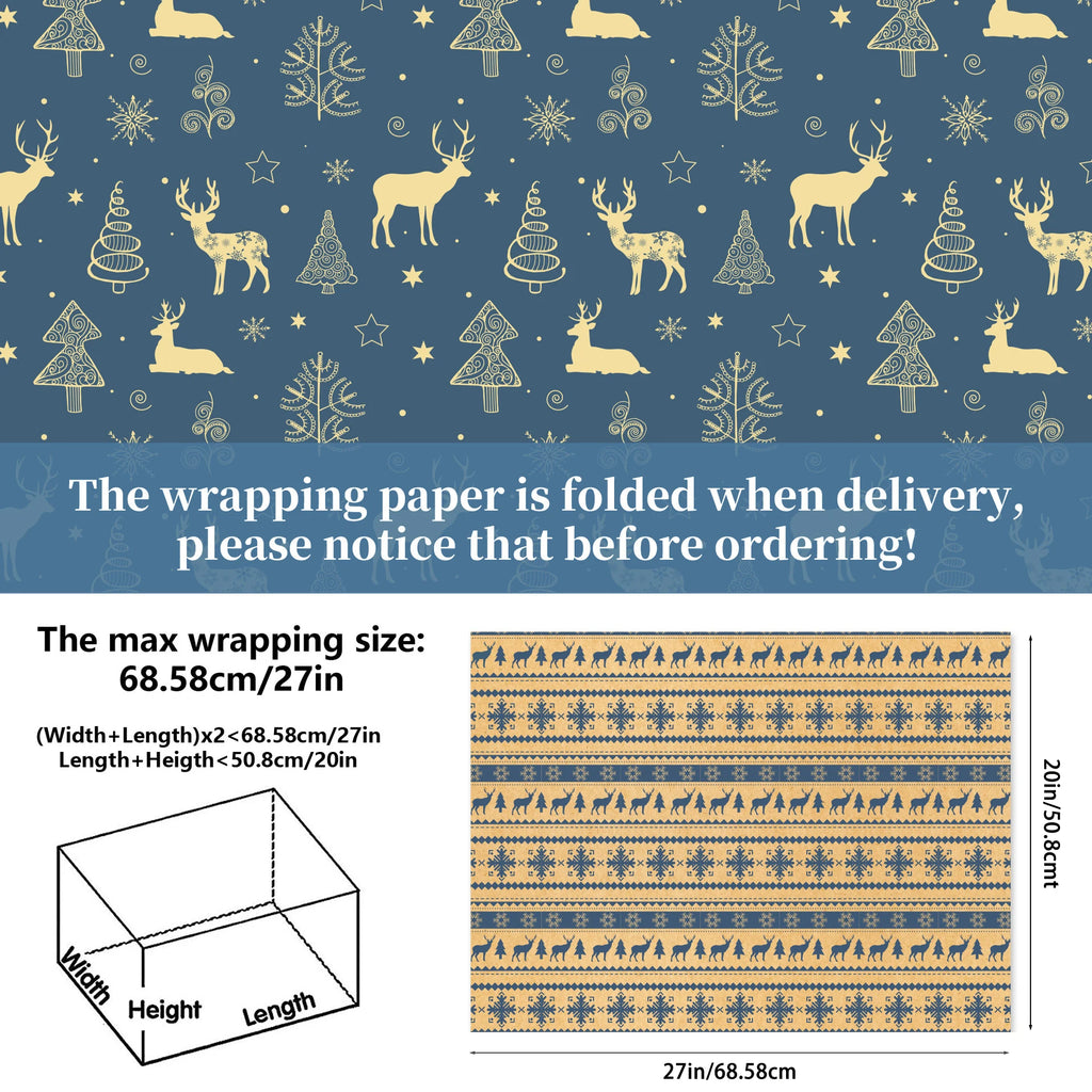 12-Sheet Christmas Kraft Wrapping Paper Set – 4 Festive Designs