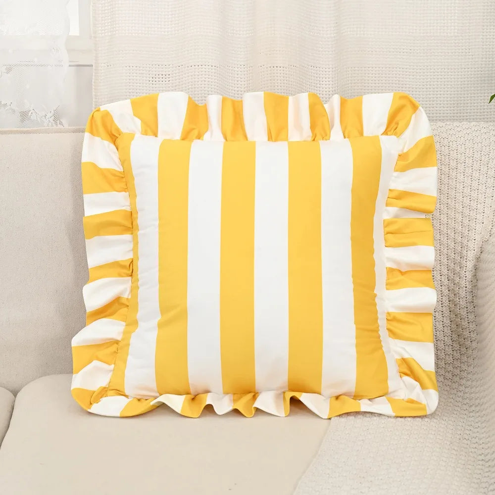 Velvet Striped Pillowcase Lotus Leaf Edge | 18x18 Home Decor