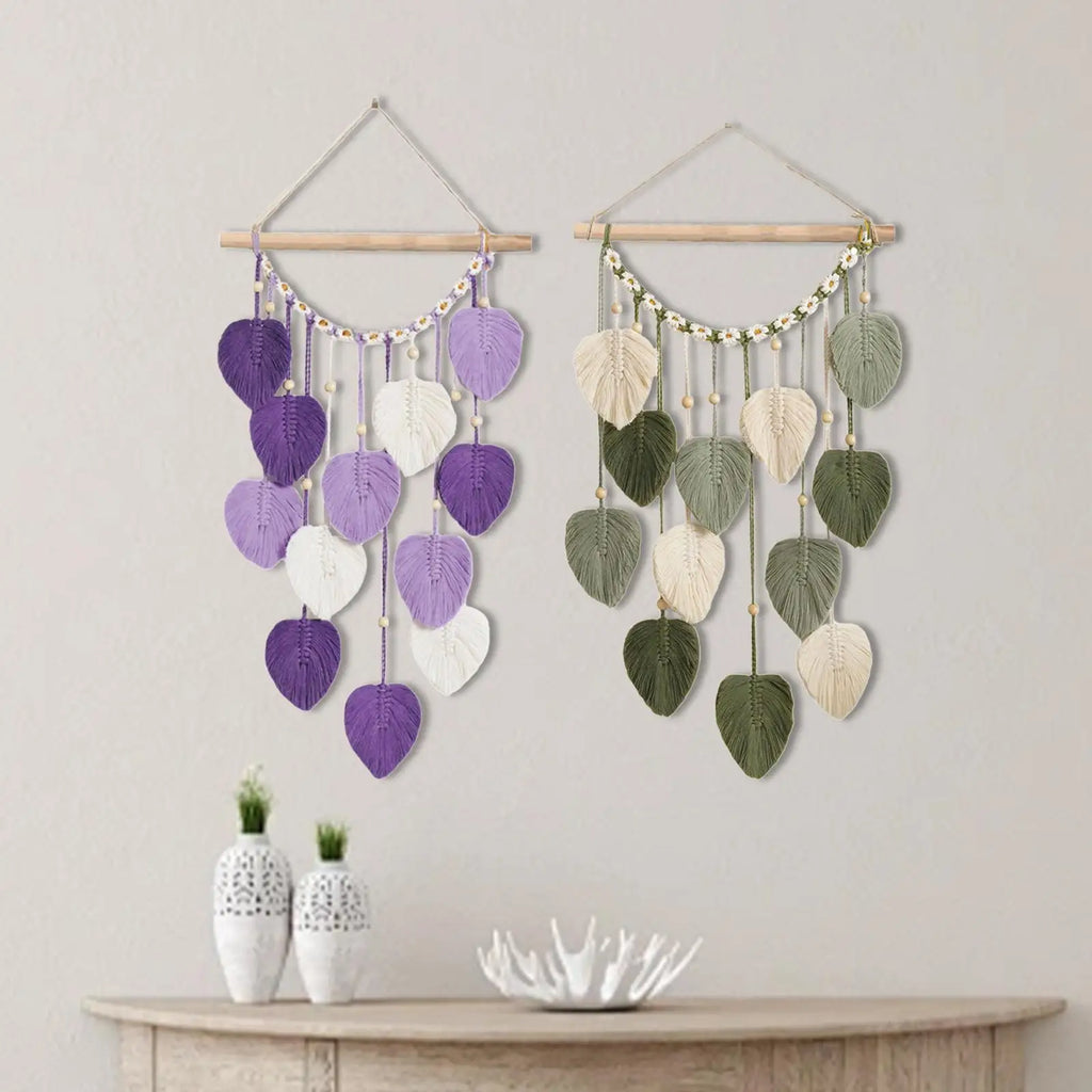 Boho Leaf Macrame Woven Tapestry | Bohemian Wall Hanging Decor