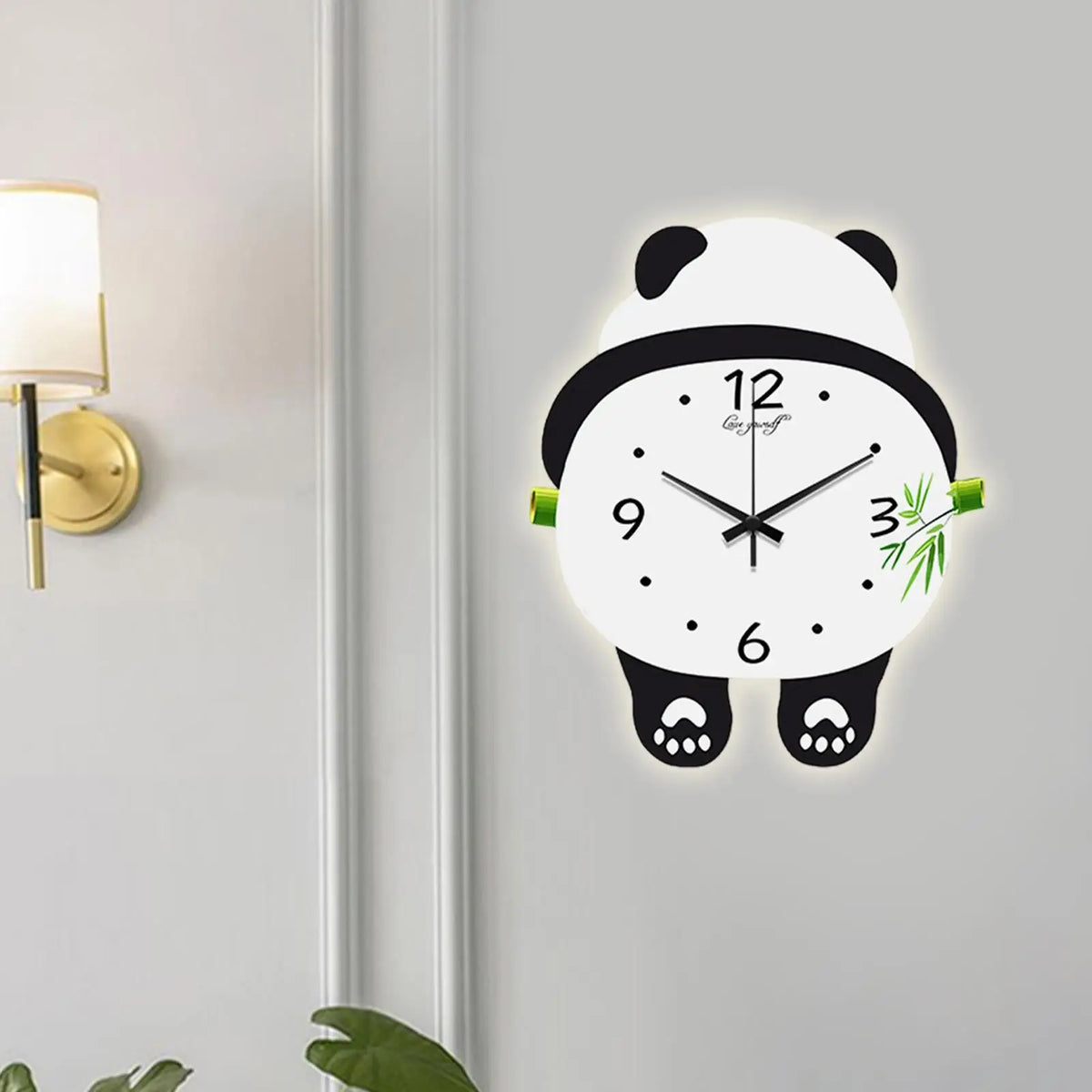 Panda Wall Clock – Silent Wooden Non-Ticking Home Decor