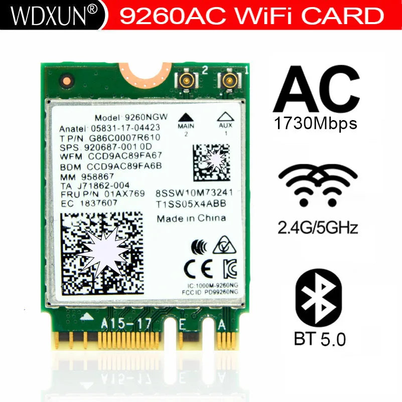 WDXUN 9260NGW M.2 NGFF Dual Band Wi-Fi + Bluetooth 5.0 Card
