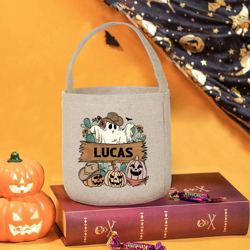 Personalized Ghost Halloween Trick-or-Treat Linen Bag for Kids
