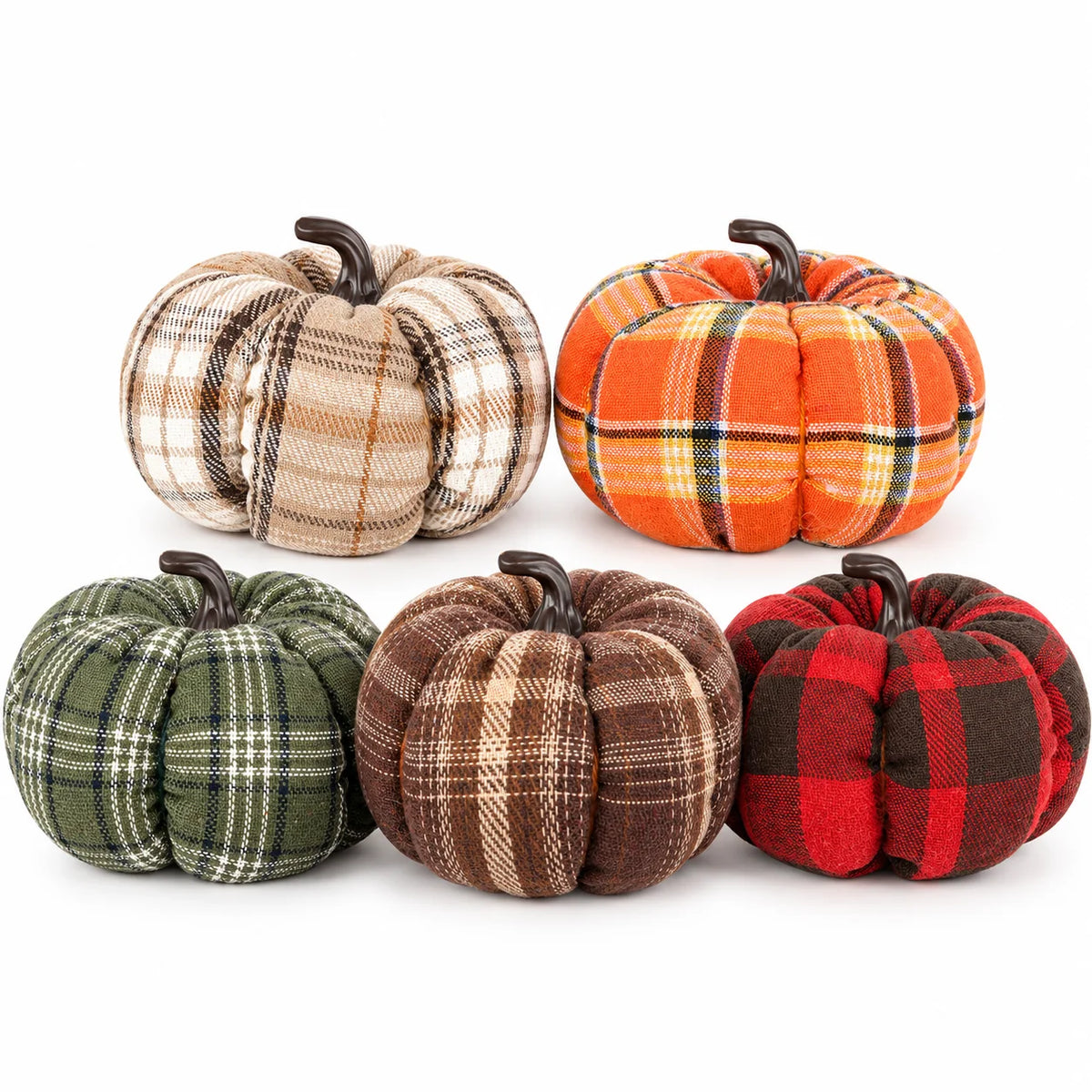 Plaid Fabric Mini Pumpkin Decor – Rustic Fall & Halloween Ornament