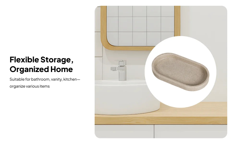 Resin Sandstone Oval Vanity Tray – Bathroom Organizer