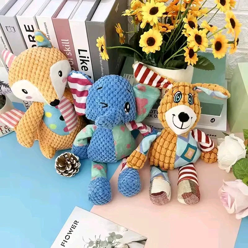 Plush Squeaky Dog Toy – Elephant, Rabbit & Fox Chew Toy