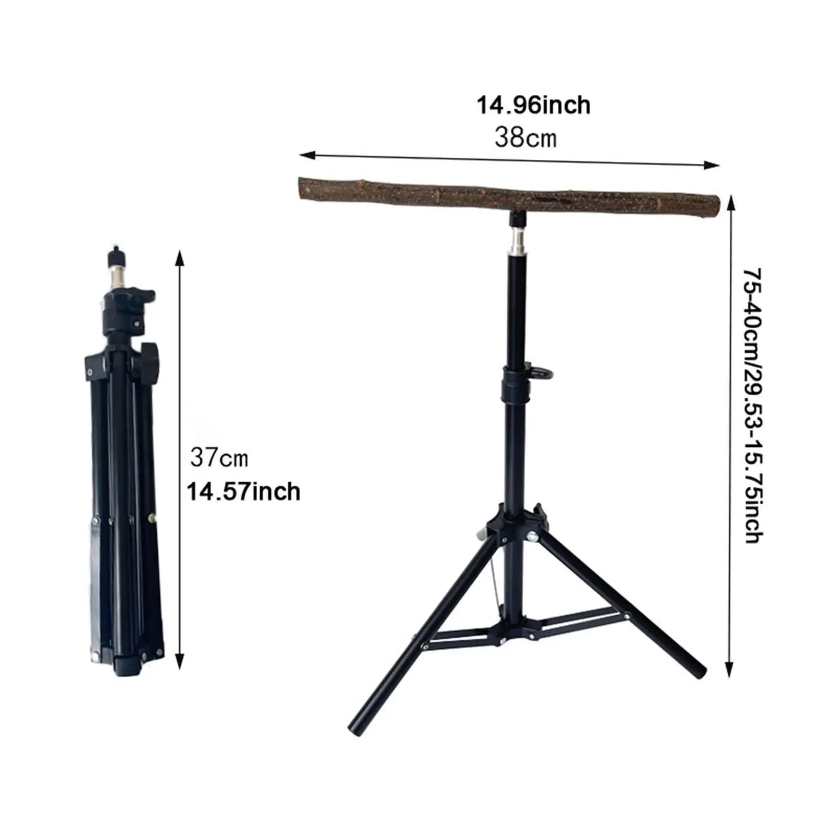 Wood Parrot Perch Stand | Height-Adjustable Tripod Bird Perch
