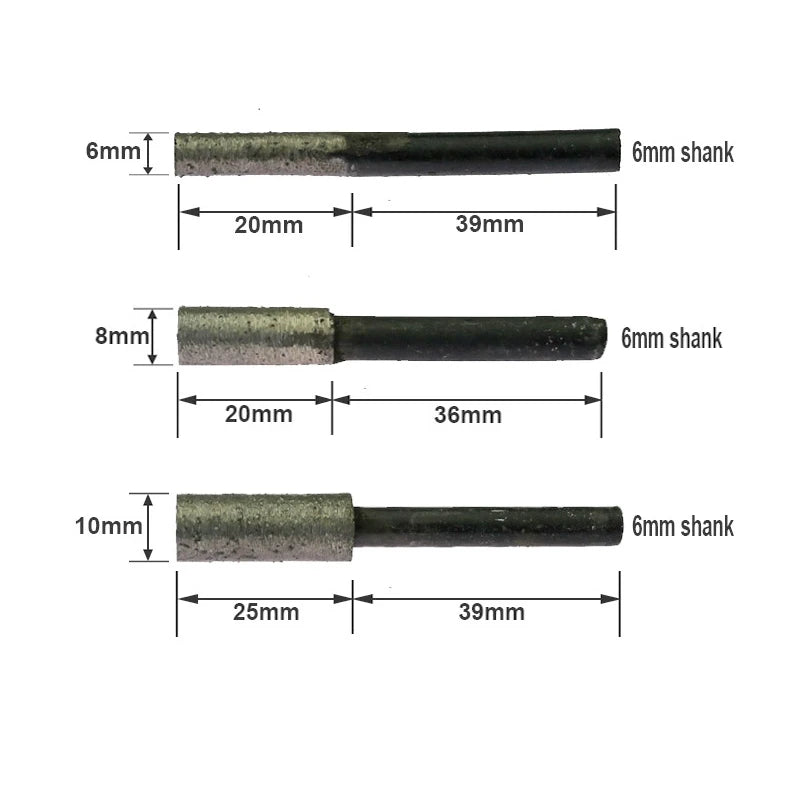6-Piece Sintered Diamond Grinding Heads – OD 6–16mm Stone Carving